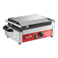 Avantco PG200T Commercial Panini Sandwich Grill with Timer, Grooved Plates, and 13 3/8" x 8 3/4" Cooking Surface - 120V, 1750W