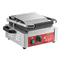 Avantco PG100GST Commercial Panini Sandwich Grill with Timer, Grooved Top and Smooth Bottom Plates, and 8 1/2" x 8 1/2" Cooking Surface - 120V, 1750W