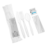 Choice Clear Heavy Weight Wrapped Polystyrene Plastic Cutlery Pack with Napkin and Salt and Pepper Packets - 500/Case