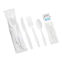 Choice White Heavy Weight Wrapped Polystyrene Plastic Cutlery Pack with Napkin and Salt and Pepper Packets - 500/Case