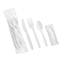 Choice White Heavy Weight Wrapped Polystyrene Plastic Cutlery Pack with Napkin - 500/Case