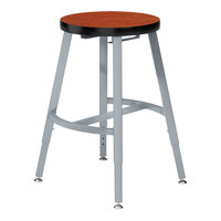 National Public Seating Titan 18" - 26" Height Adjustable Gray Steel / Particleboard Lab Stool with Wild Cherry High-Pressure Laminate Seat