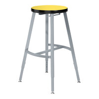 National Public Seating Titan 24" - 32" Height Adjustable Gray Steel / Particleboard Lab Stool with Marigold High-Pressure Laminate Seat