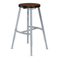 National Public Seating Titan 24" - 32" Height Adjustable Gray Steel / Particleboard Lab Stool with Montana Walnut High-Pressure Laminate Seat
