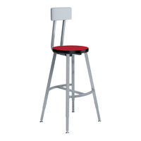 National Public Seating Titan 24" - 32" Height Adjustable Gray Steel / Particleboard Lab Stool with Hollyberry High-Pressure Laminate Seat and Backrest