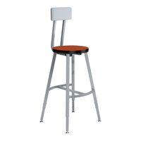 National Public Seating Titan 24" - 32" Height Adjustable Gray Steel / Particleboard Lab Stool with Wild Cherry High-Pressure Laminate Seat and Backrest