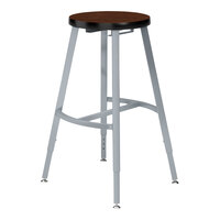National Public Seating Titan 24" Gray Steel / MDF Lab Stool with Montana Walnut High-Pressure Laminate Seat