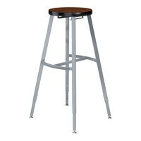 National Public Seating Titan 30" - 38" Height Adjustable Gray Steel / MDF Lab Stool with Montana Walnut High-Pressure Laminate Seat