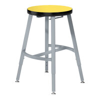 National Public Seating Titan 18" - 26" Height Adjustable Gray Steel / Particleboard Lab Stool with Marigold High-Pressure Laminate Seat