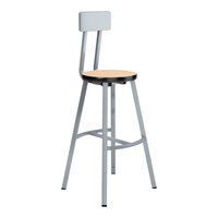 National Public Seating Titan 30" Gray Steel / MDF Lab Stool with Fusion Maple High-Pressure Laminate Seat and Backrest