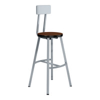 National Public Seating Titan 30" Gray Steel / Particleboard Lab Stool with Montana Walnut High-Pressure Laminate Seat and Backrest