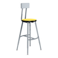 National Public Seating Titan 24" - 32" Height Adjustable Gray Steel / Particleboard Lab Stool with Marigold High-Pressure Laminate Seat and Backrest