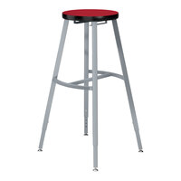 National Public Seating Titan 30" - 38" Height Adjustable Gray Steel / Particleboard Lab Stool with Hollyberry High-Pressure Laminate Seat