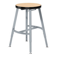 National Public Seating Titan 18" - 26" Height Adjustable Gray Steel / Particleboard Lab Stool with Fusion Maple High-Pressure Laminate Seat