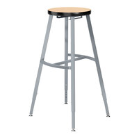National Public Seating Titan 30" - 38" Height Adjustable Gray Steel / MDF Lab Stool with Fusion Maple High-Pressure Laminate Seat
