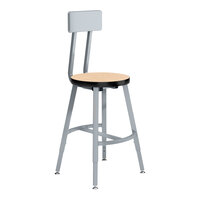National Public Seating Titan 18" - 26" Height Adjustable Gray Steel / Particleboard Lab Stool with Fusion Maple High-Pressure Laminate Seat and Backrest