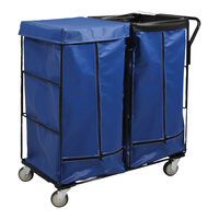 Royal Basket Trucks 14 Cu. Ft. Blue Double Compartment Collection Cart with 2 Rigid / 2 Swivel Casters R41-BBX-J2C-4UNN