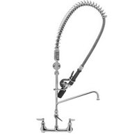 T&S B-0133-A12-BC4 EasyInstall Wall Mounted 35 1/4" High Pre-Rinse Faucet with Adjustable 8" Centers, Low Flow Spray Valve, 44" Hose, 12" Add-On Faucet, 4-Way Accessory Cross, and 6" Wall Bracket