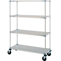 Metro Super Erecta 24" Wide Galvanized 4-Shelf Mobile Shelving Unit with Polyurethane Casters and 63" Posts