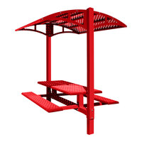 Paris Site Furnishings Shade Series 6' Carmine Red Surface Mounted Picnic Table with Canopy and Diamond Mesh Perforations 85 1/2" x 78" x 97 3/8"