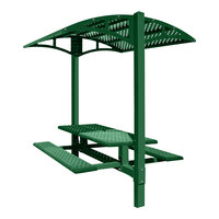 Paris Site Furnishings Shade Series 6' Moss Green Inground Mounted Picnic Table with Canopy and Diamond Mesh Perforations 85 1/2" x 78" x 97 3/8"