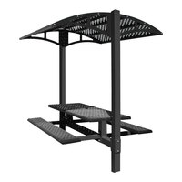 Paris Site Furnishings Shade Series 6' Jet Black Surface Mounted Picnic Table with Canopy and Horizontal Slot Perforations 85 1/2" x 78" x 97 3/8"