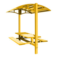 Paris Site Furnishings Shade Series 6' Dahlia Yellow Inground Mounted Picnic Table with Canopy and Horizontal Slot Perforations 85 1/2" x 78" x 97 3/8"