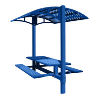 Paris Site Furnishings Shade Series 6' Signal Blue Surface Mounted Picnic Table with Canopy and Square Perforations 85 1/2" x 78" x 97 3/8"