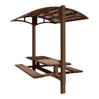 Paris Site Furnishings Shade Series 6' Chocolate Brown Surface Mounted Picnic Table with Canopy and Diamond Mesh Perforations 85 1/2" x 78" x 97 3/8"