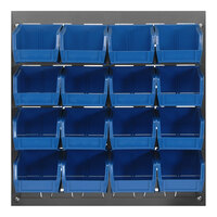 Quantum 18" x 19" Gray Steel Louvered Panel with (16) 5 3/8" x 4 1/8" x 3" Blue Bins QLP-1819-210-16BL