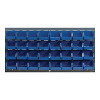 Quantum 36" x 19" Gray Steel Louvered Panel with (32) 7 3/8" x 4 1/8" x 3" Blue Bins QLP-3619-220-32BL