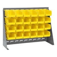 Quantum 27 3/4" x 21" Gray Steel Bench Rack with (24) 7 3/8" x 4 1/8" x 3" Yellow Bins QBR-2721-220-24YL