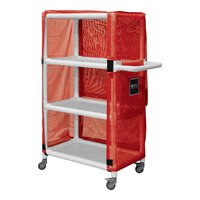 Royal Basket Trucks 42" Red PVC Linen Cart with 3 Shelves R42-RRX-L3A-4ULN