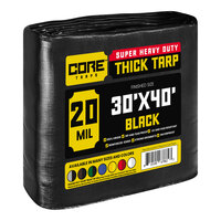 Core Tarps 30' x 40' Black Extreme Heavy-Duty Weatherproof 20 Mil Poly Tarp with Reinforced Edges