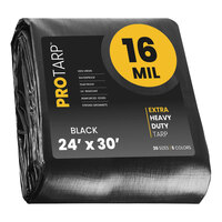ProTarp 24' x 30' Black Extra Heavy-Duty Weatherproof 16 Mil Poly Tarp with Reinforced Edges