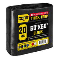 Core Tarps 50' x 50' Black Extreme Heavy-Duty Weatherproof 20 Mil Poly Tarp with Reinforced Edges