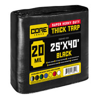 Core Tarps 25' x 40' Black Extreme Heavy-Duty Weatherproof 20 Mil Poly Tarp with Reinforced Edges
