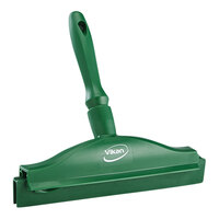 Vikan 77112 9 13/16" Green Ultra-Hygienic Double Blade Rubber Hand Squeegee with Plastic Frame and Replacement Cassette