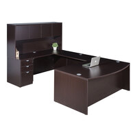 Boss Holland Series 71" Mocha Bow Front Laminate Desk Module with Hutch, Bridge, Storage Pedestal, and Credenza