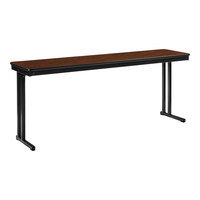 National Public Seating Max Seating 18" x 96" Montana Walnut Plywood Folding Table with T-Mold Edge and Cantilever Legs