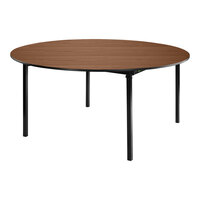 National Public Seating Max Seating 72" Round Montana Walnut Plywood Folding Table with T-Mold Edge