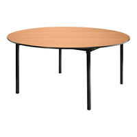 National Public Seating Max Seating 60" Round Bannister Oak Plywood Folding Table with T-Mold Edge