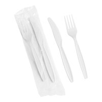 Choice White Heavy Weight Wrapped Polystyrene Plastic Cutlery Pack with Fork and Knife - 250/Case