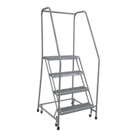 Cotterman Series 1000 24" x 10" Gray Powder-Coated Steel Rolling Ladder with UnaGrip Serrated Tread - 450 lb. Capacity