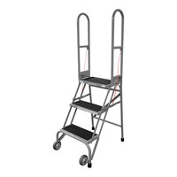 Cotterman StockNStore 16" x 10" x 30" 3-Step Gray Powder-Coated Steel Folding Rolling Ladder with Ribbed Vinyl Tread SAS3A2E10C1P6 - 350 lb. Capacity