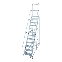 Cotterman Series 1500 24" x 10" Gray Powder-Coated Steel Rolling Ladder with UnaGrip Serrated Tread - 450 lb. Capacity