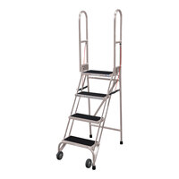 Cotterman StockNStore 16" x 10" x 40" 4-Step Gray Powder-Coated Steel Folding Rolling Ladder with Ribbed Vinyl Tread SAS4A2E10C1P6 - 350 lb. Capacity