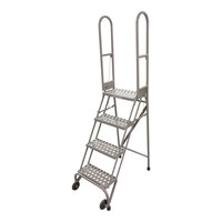 Cotterman StockNStore 16" x 10" x 40" 4-Step Gray Powder-Coated Steel Folding Rolling Ladder with Perforated Tread SAS4A6E10C1P6 - 350 lb. Capacity