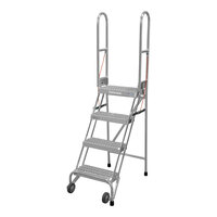 Cotterman StockNStore 16" x 10" x 40" 4-Step Gray Powder-Coated Steel Folding Rolling Ladder with UnaGrip Serrated Tread SAS4A3E10C1P6 - 350 lb. Capacity