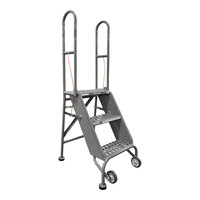 Cotterman StockNStore 16" x 10" x 30" 3-Step Gray Powder-Coated Steel Folding Rolling Ladder with Perforated Tread SAS3A6E10C1P6 - 350 lb. Capacity
